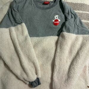 WDW Epcot Spirit Jersey Coca Cola Grey and Cream Plush Pullover Hoodie for Kids